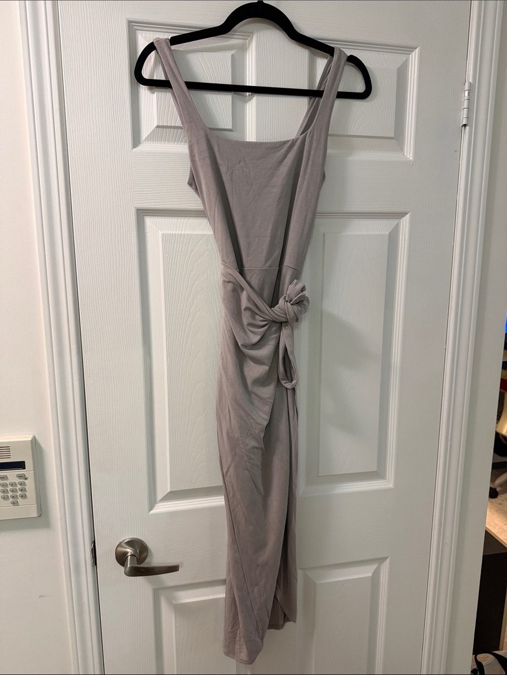ARITZIA Sleeveless Knot-Front Maxi Dress in Light Taupe